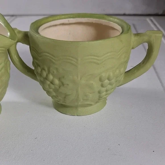 Arnels Vintage Creamer & Sugar Cup Grape Design Green Pottery - Picture 11 of 11